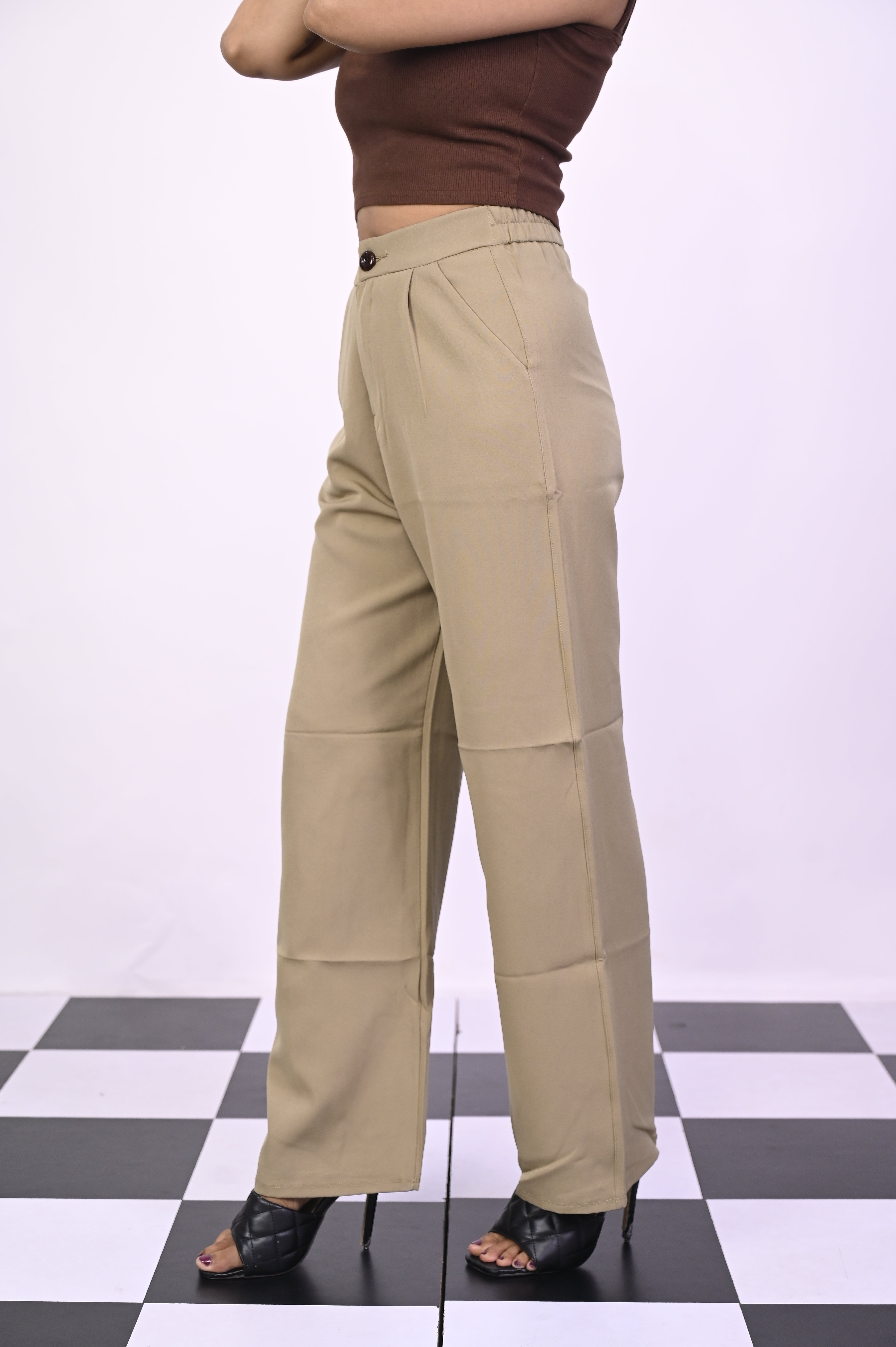 Khakhi Pleat Korean Pants