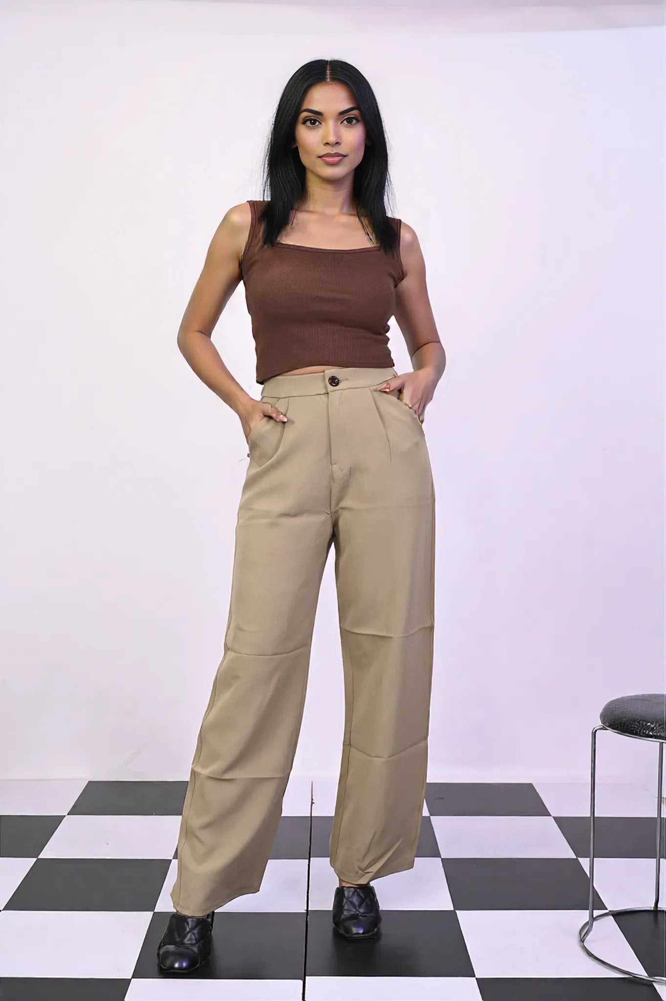 Khakhi Pleat Korean Pants