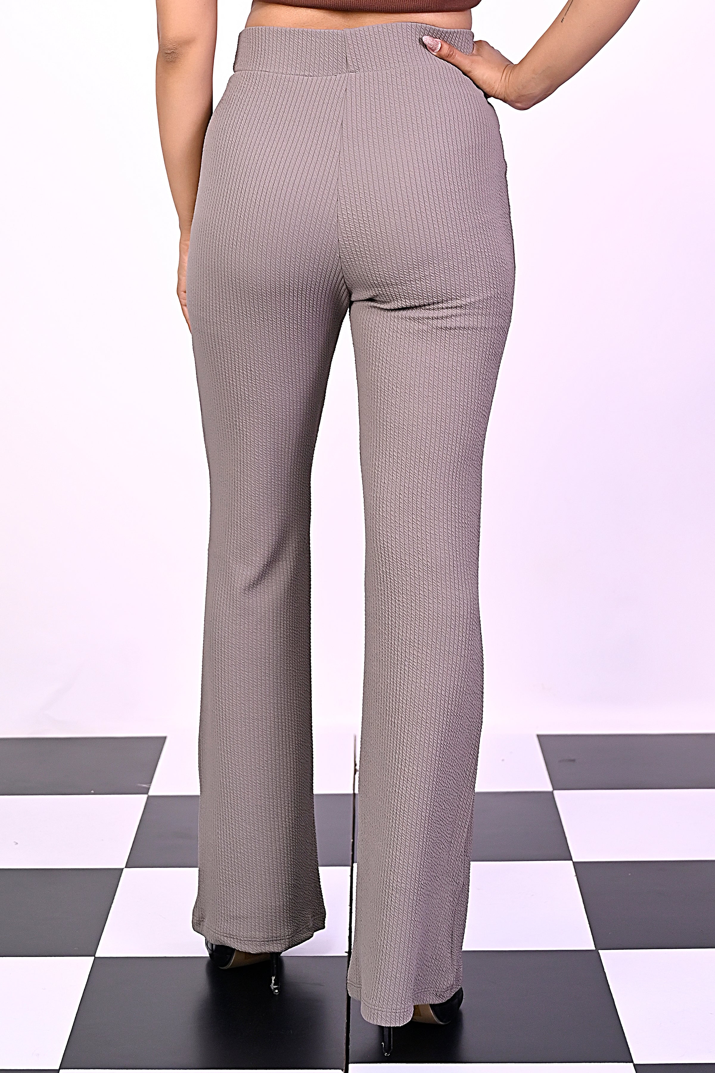 taupe Knitted Flare Pants