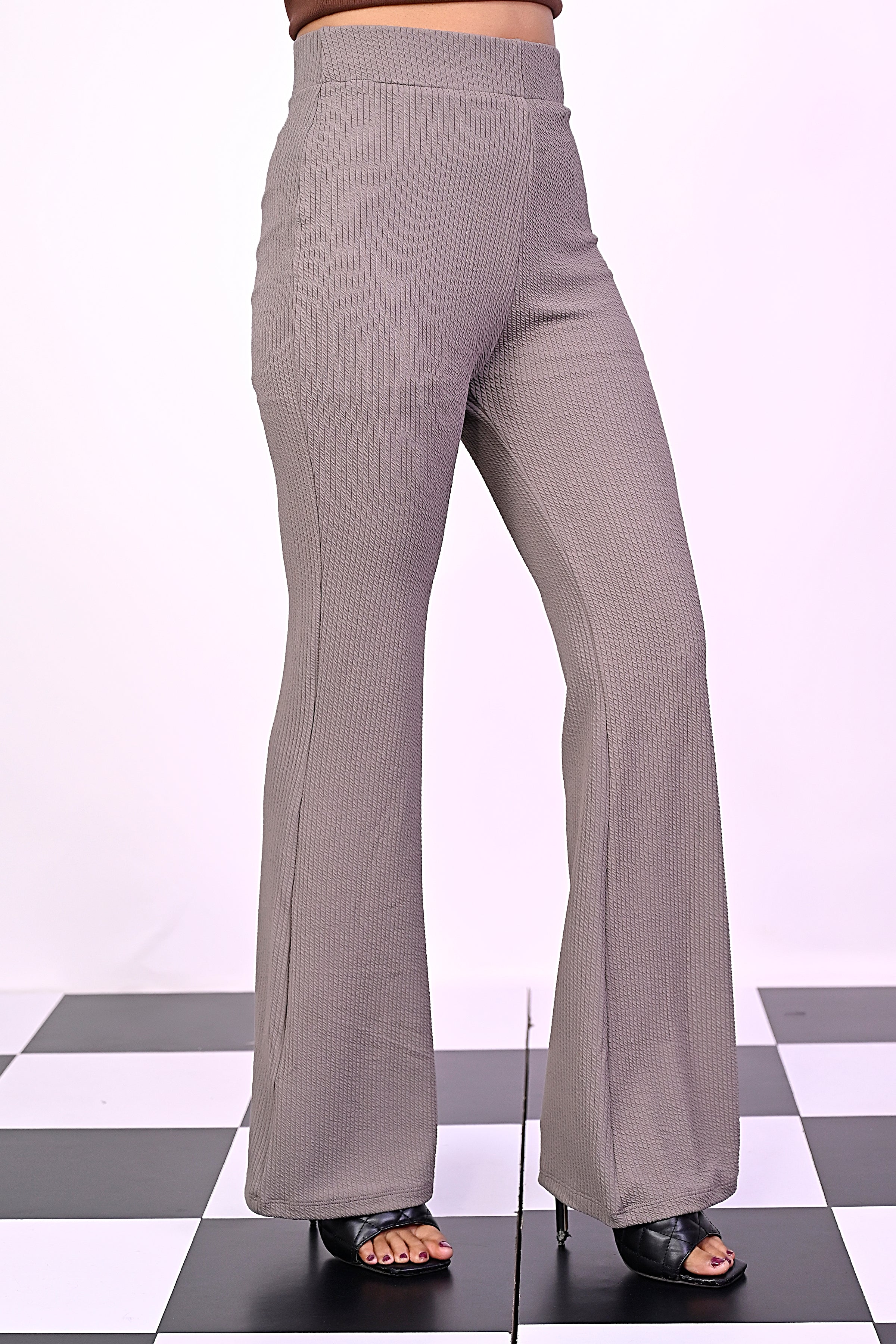 taupe Knitted Flare Pants