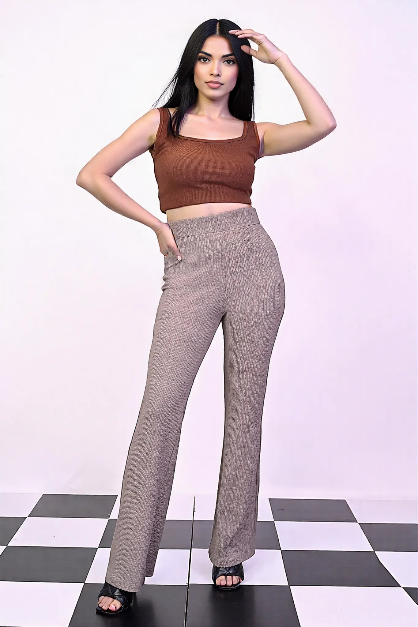 taupe Knitted Flare Pants