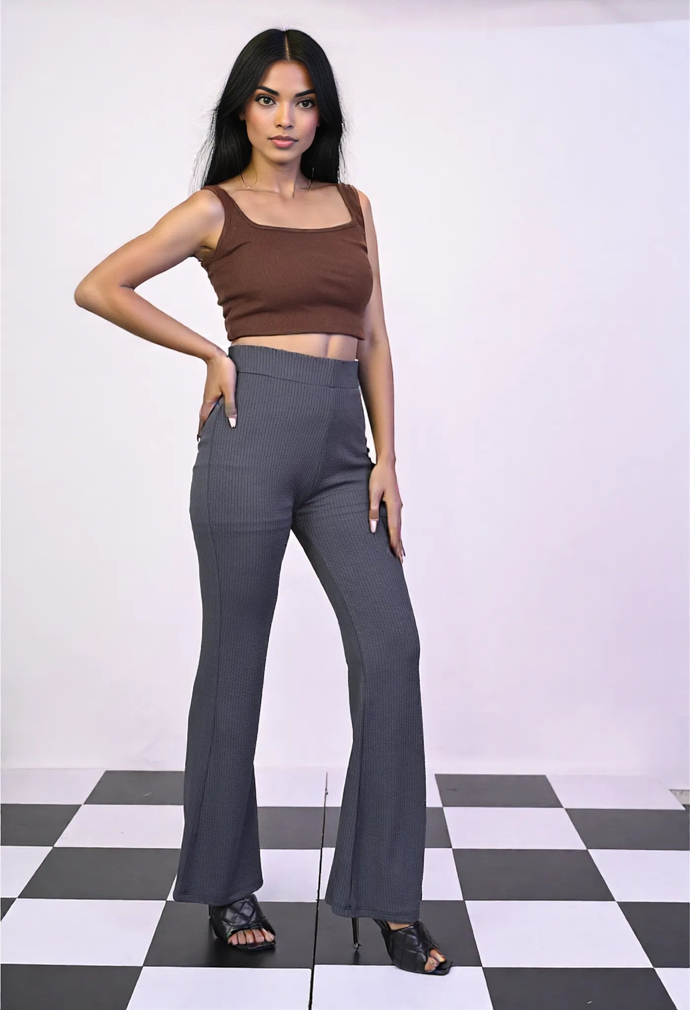 Grey Knitted Flare Pants