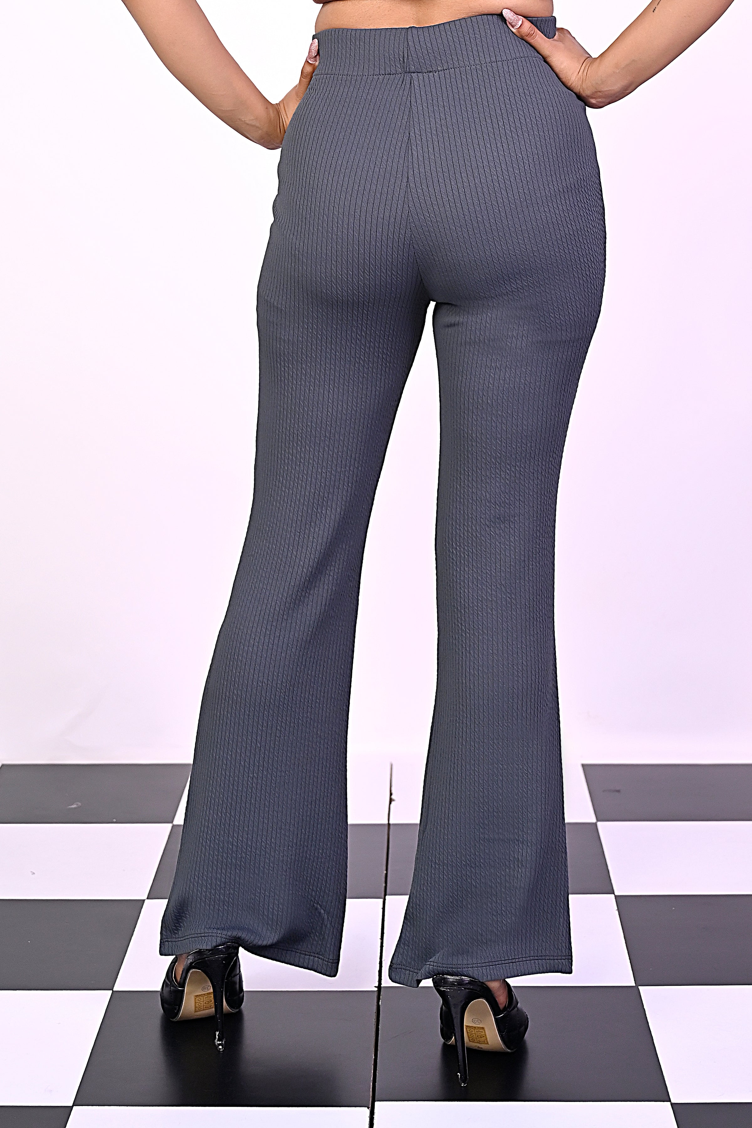 Grey Knitted Flare Pants