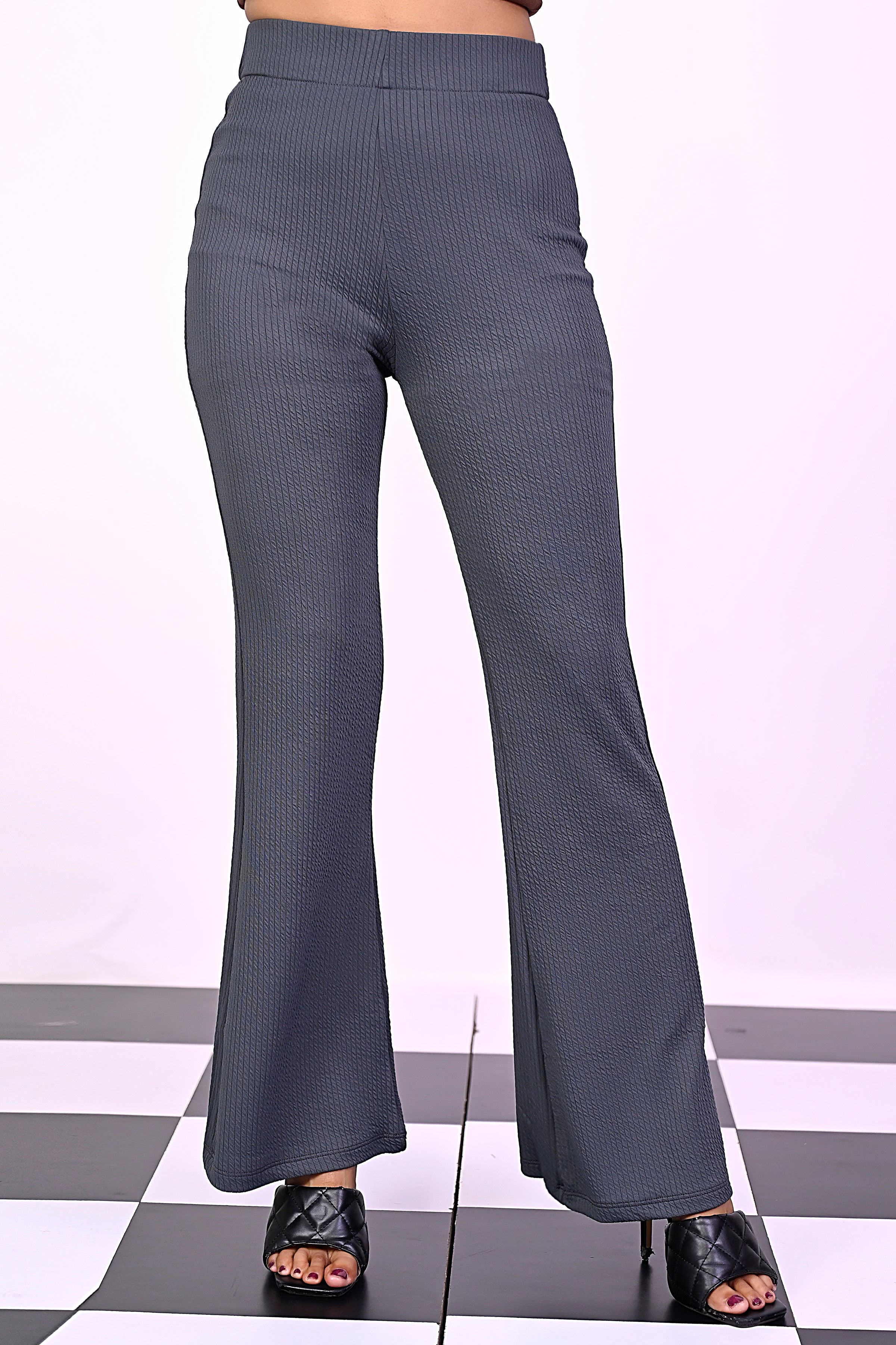 Grey Knitted Flare Pants