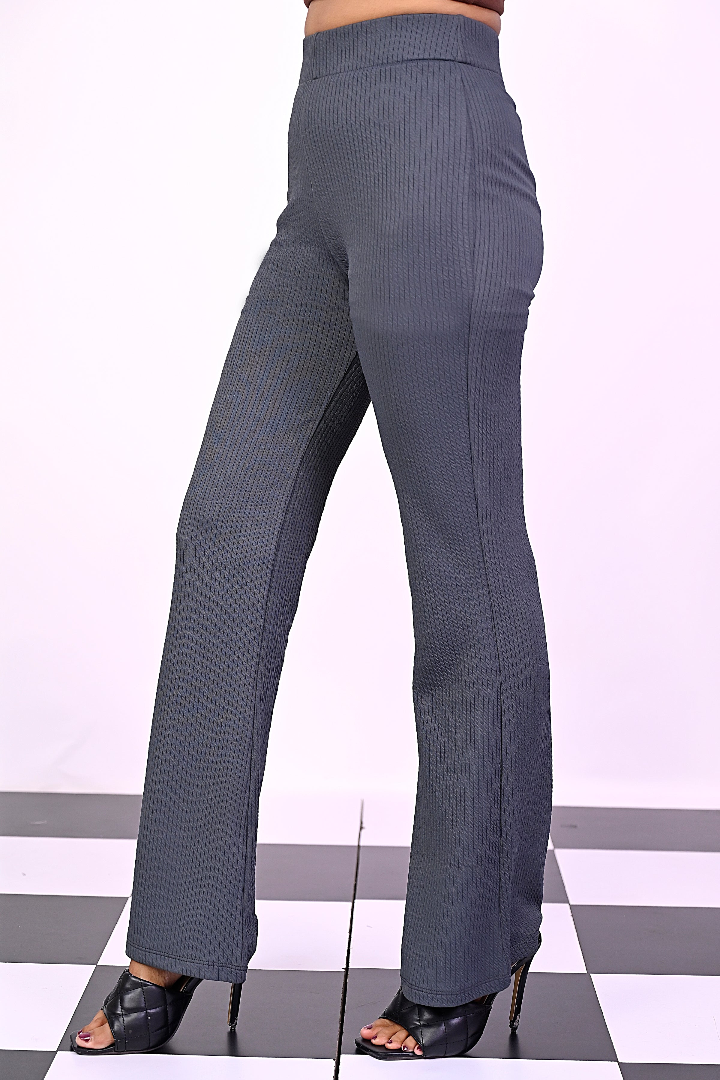 Grey Knitted Flare Pants