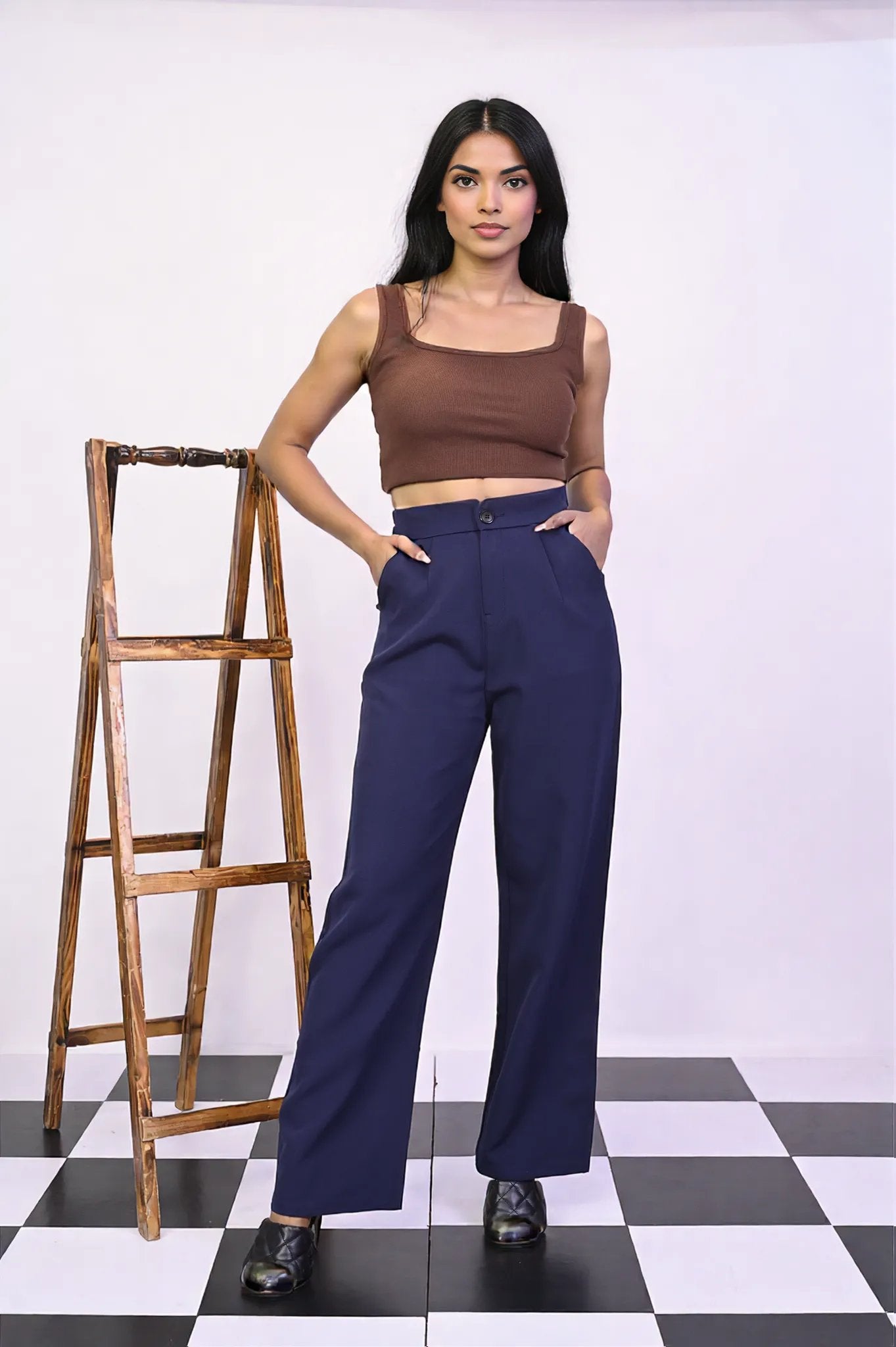 Blue Pleat Korean Pants