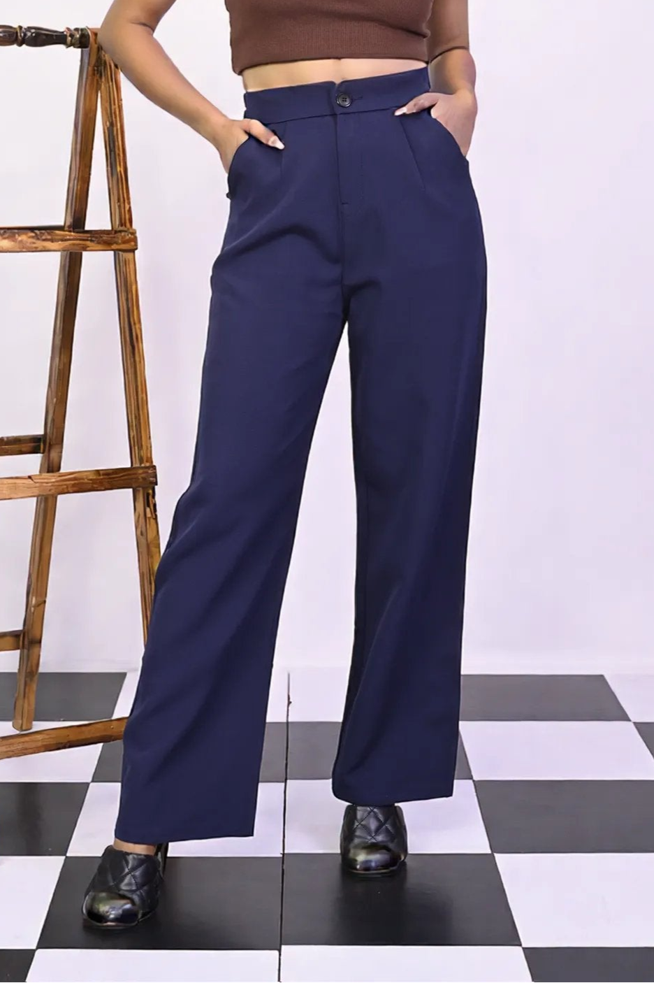 Blue Pleat Korean Pants