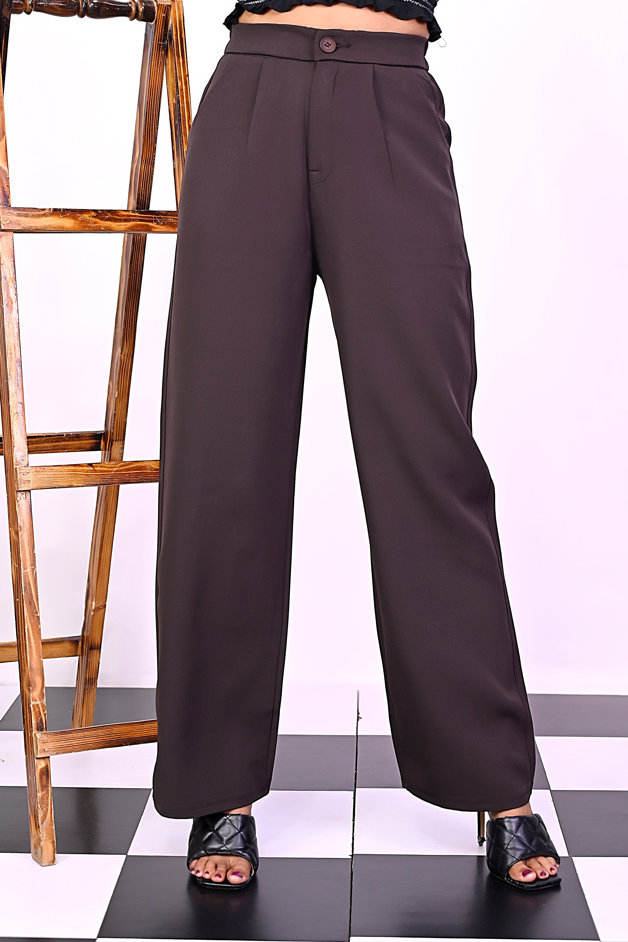 Coffee  Pleat Korean Pants