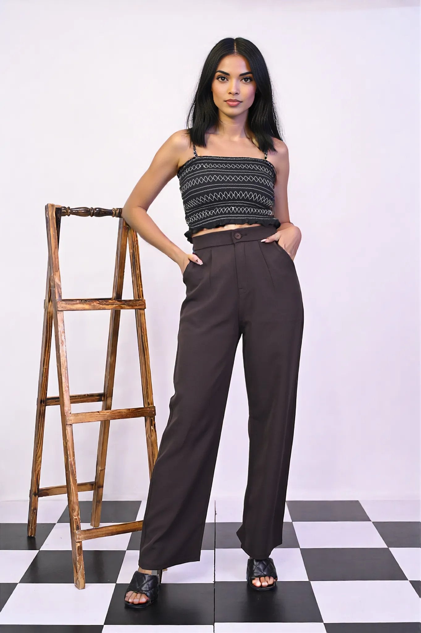 Coffee Pleat Korean Pants