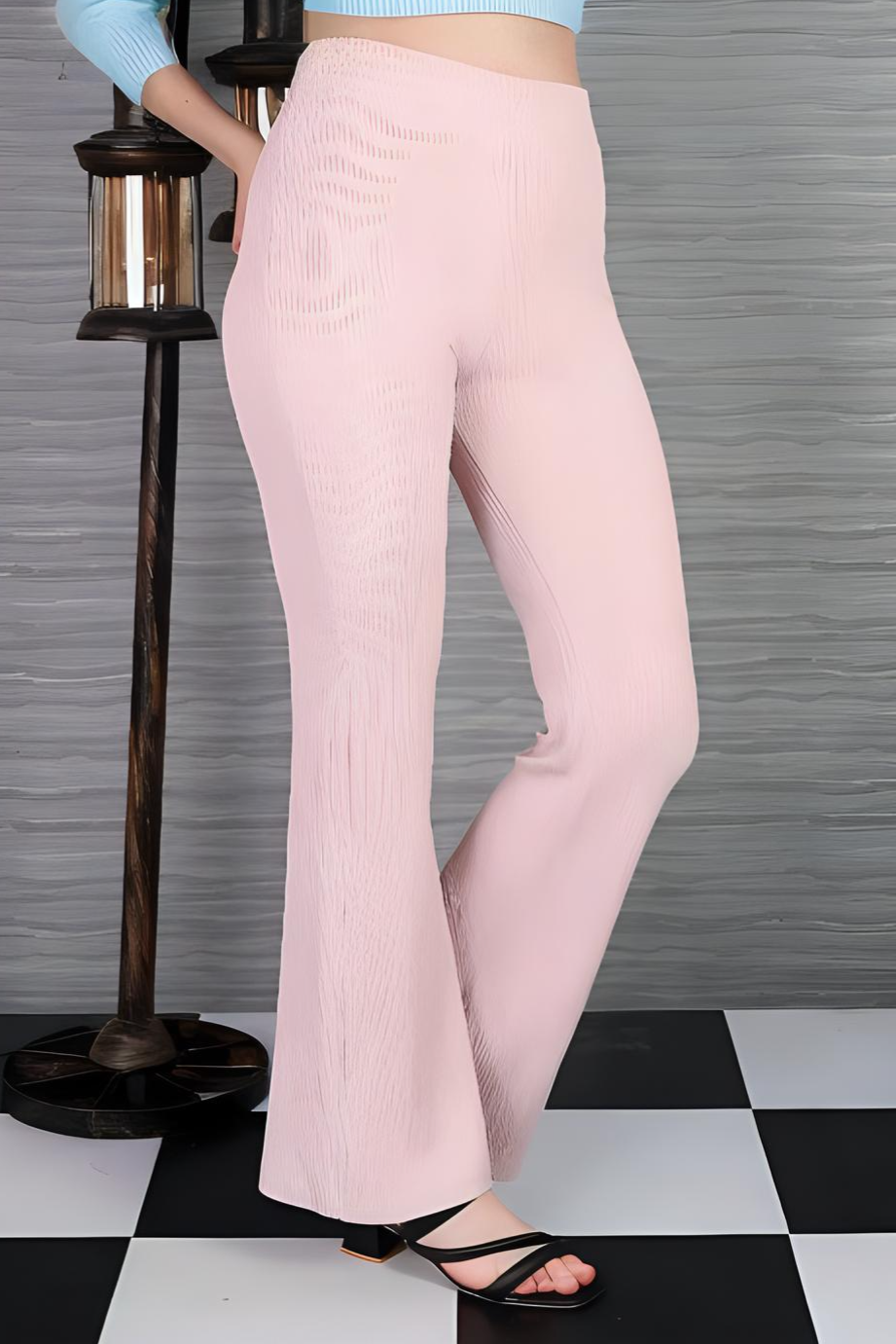 Baby Pink Knitted Flare Pants