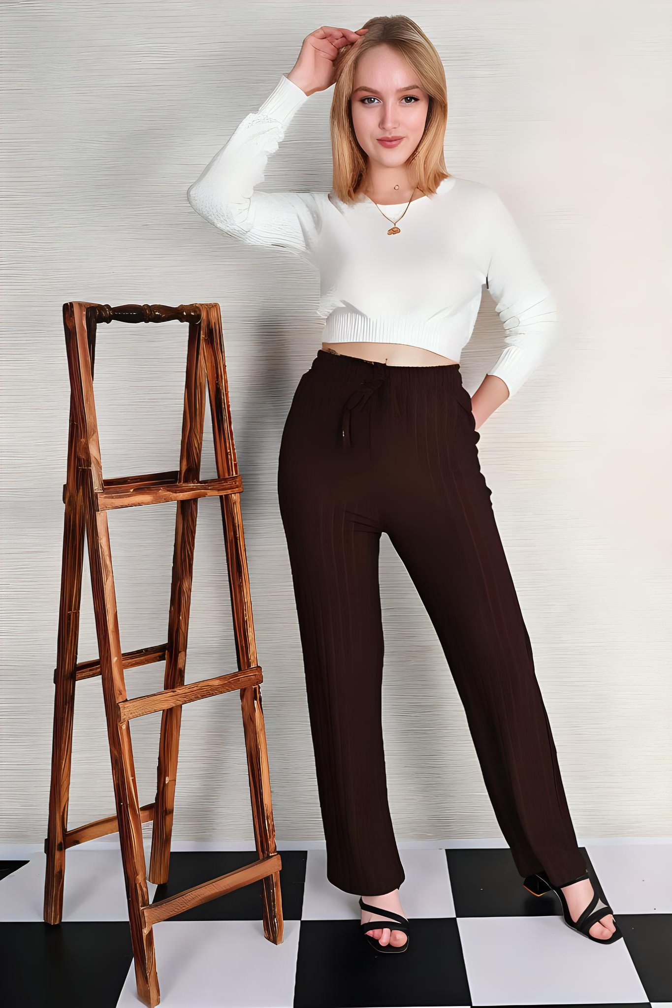 Chocolate Knitted Wide Leg Drawstring Pants