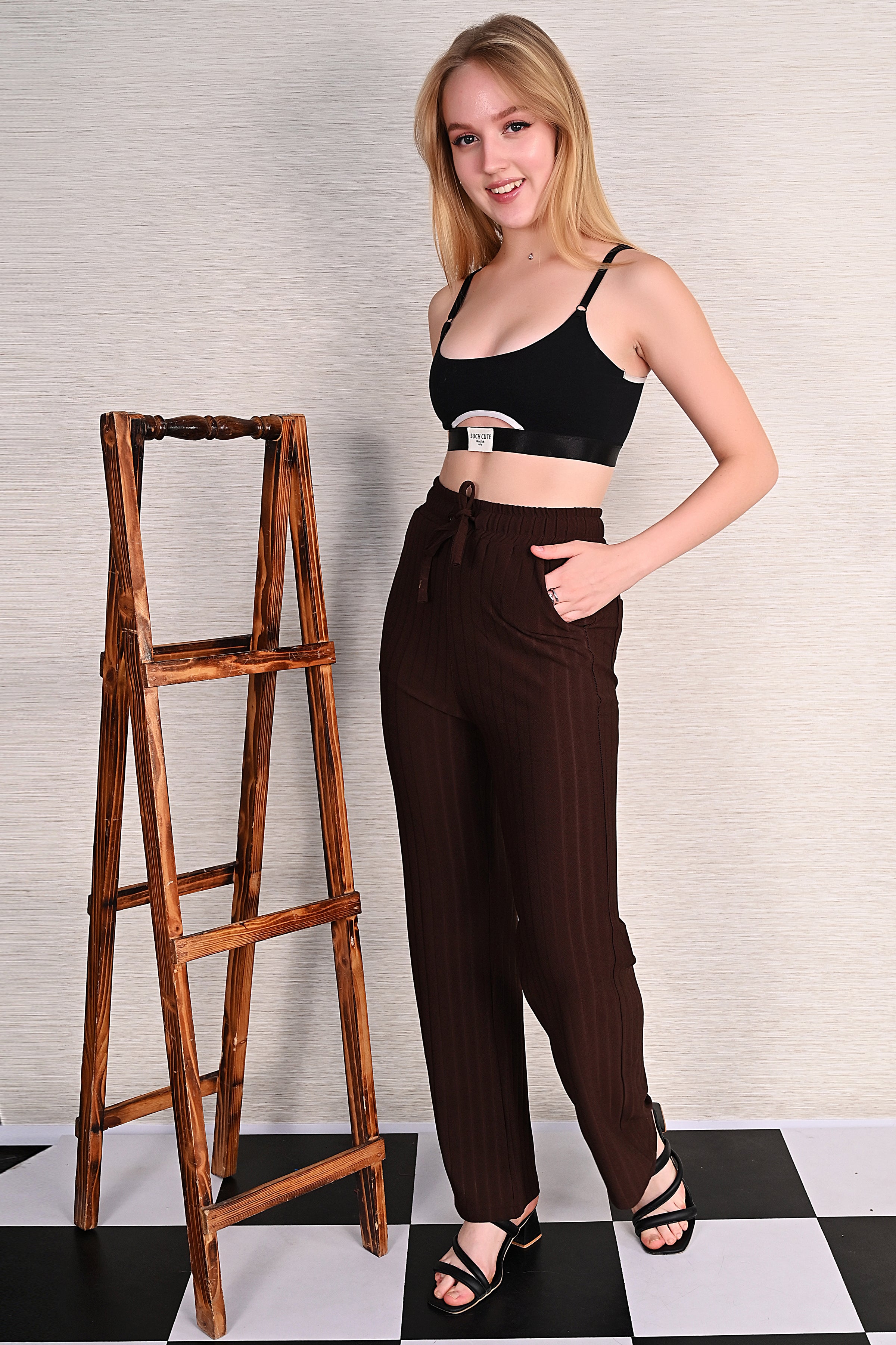 Chocolate Knitted Wide Leg Drawstring Pants
