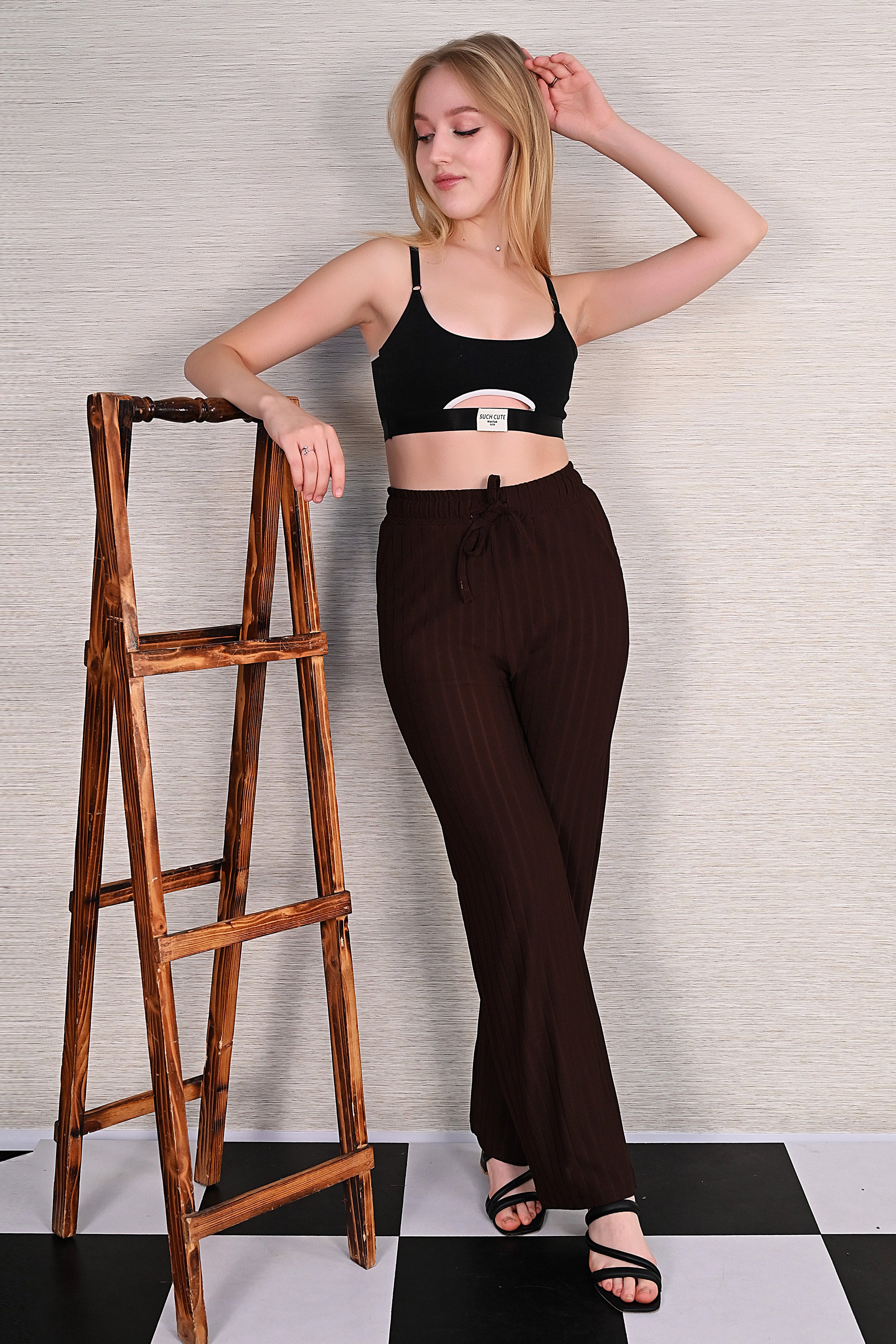 Chocolate Knitted Wide Leg Drawstring Pants