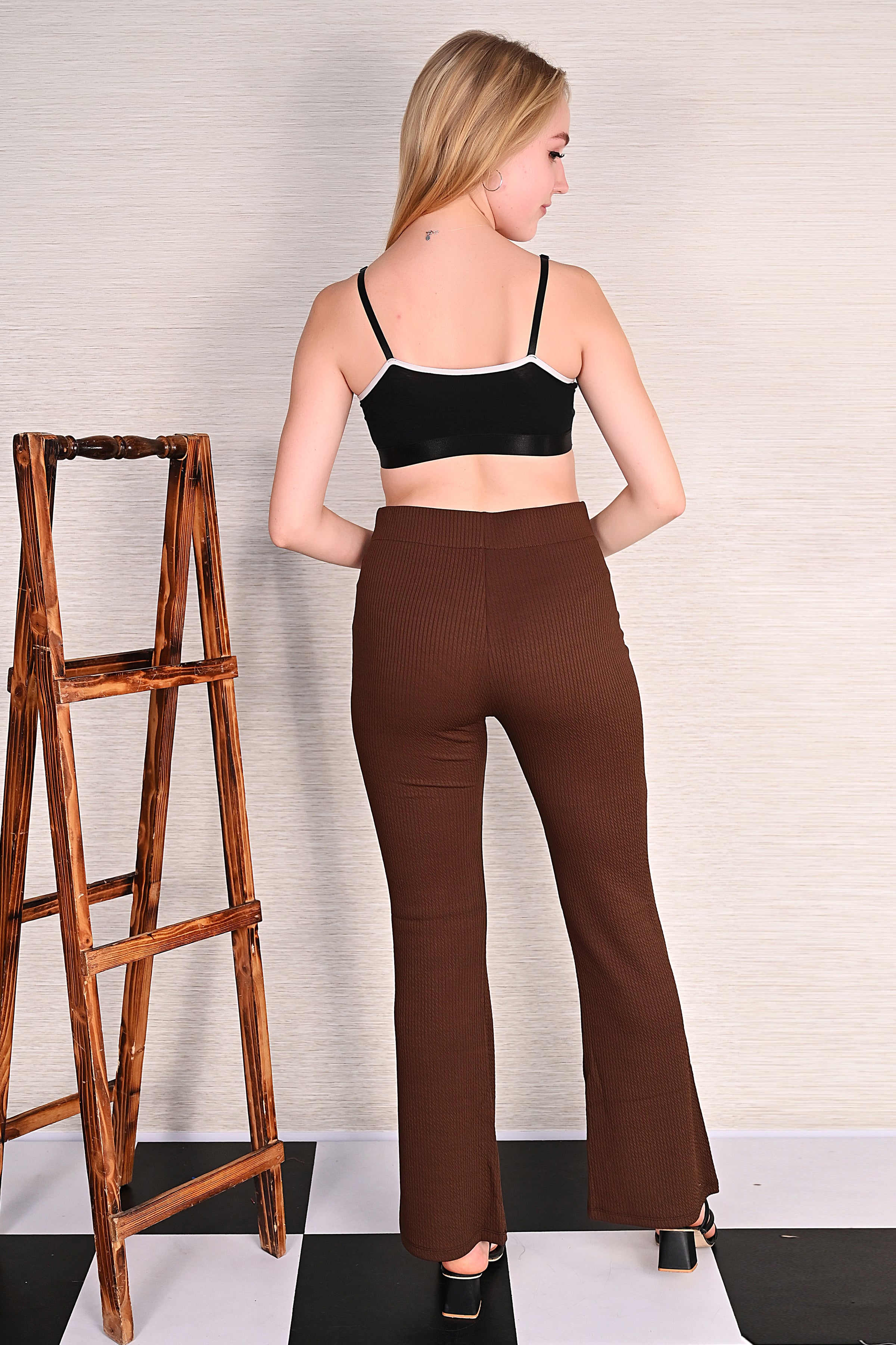 Coffee Knitted Flare Pants