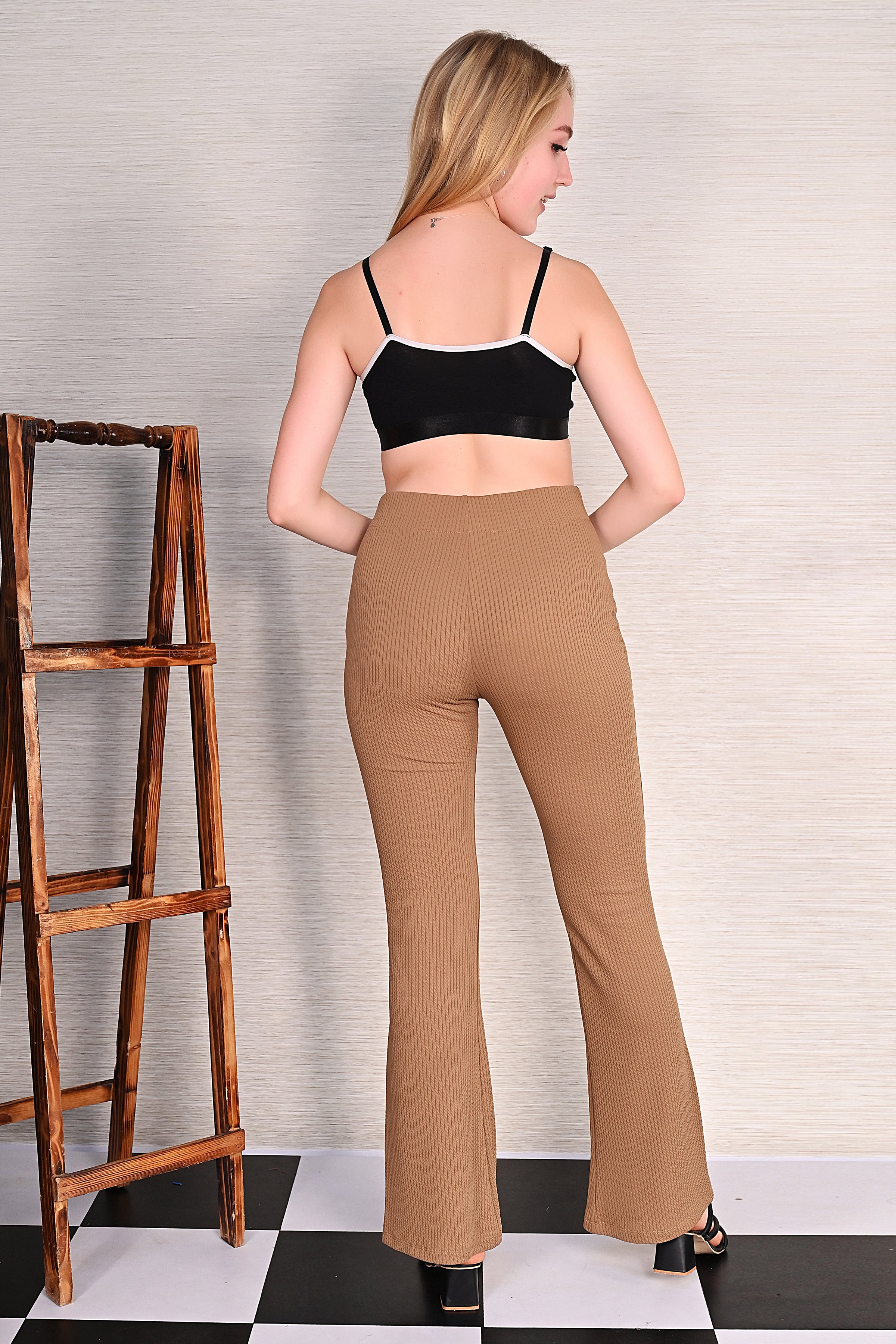 Beige Knitted Flare Pants