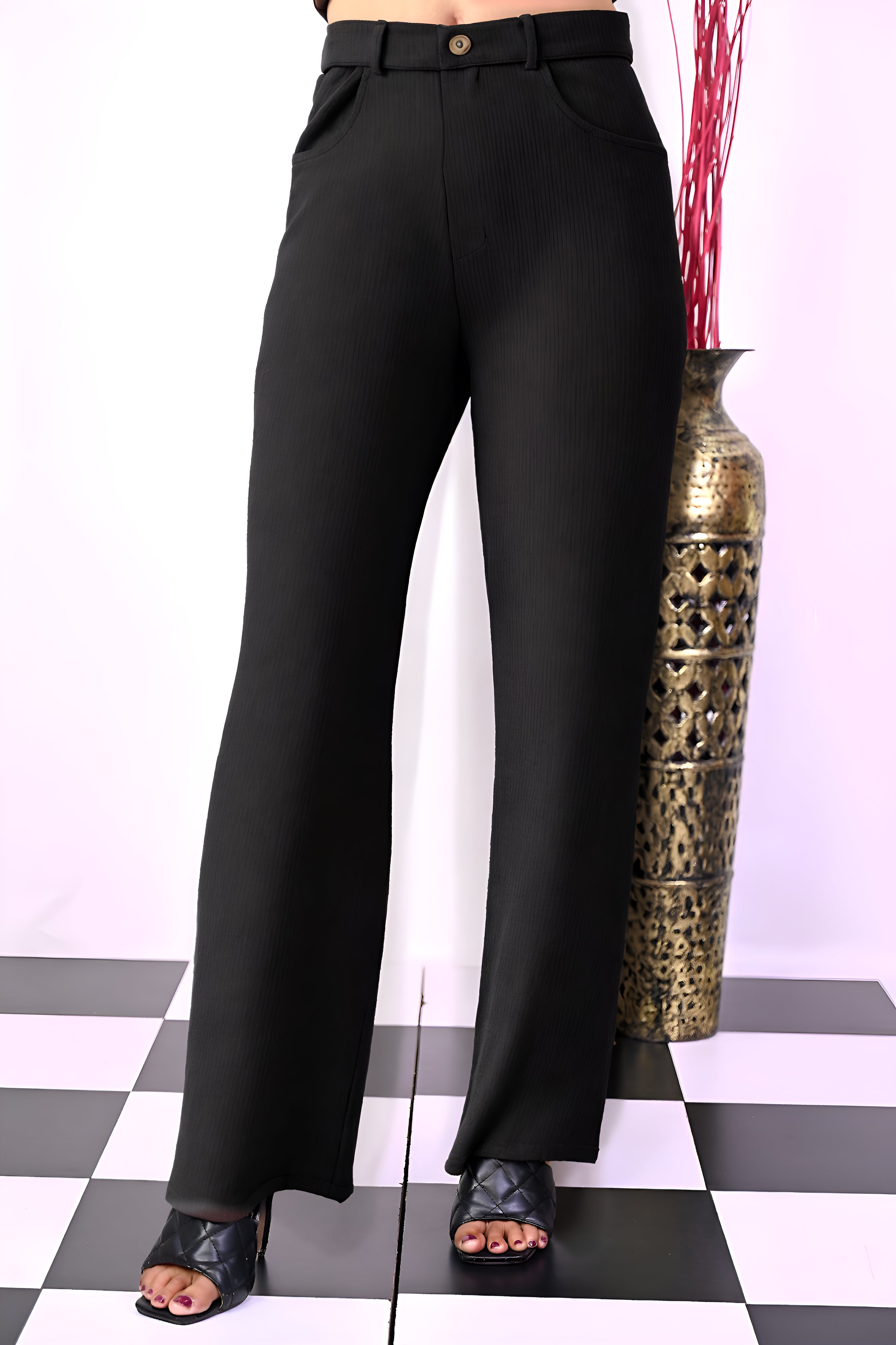 Black Knitted Wide Leg Trousers