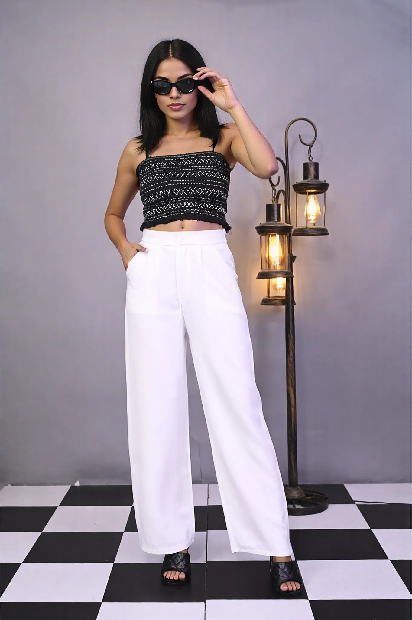 White Pleat Korean Pants