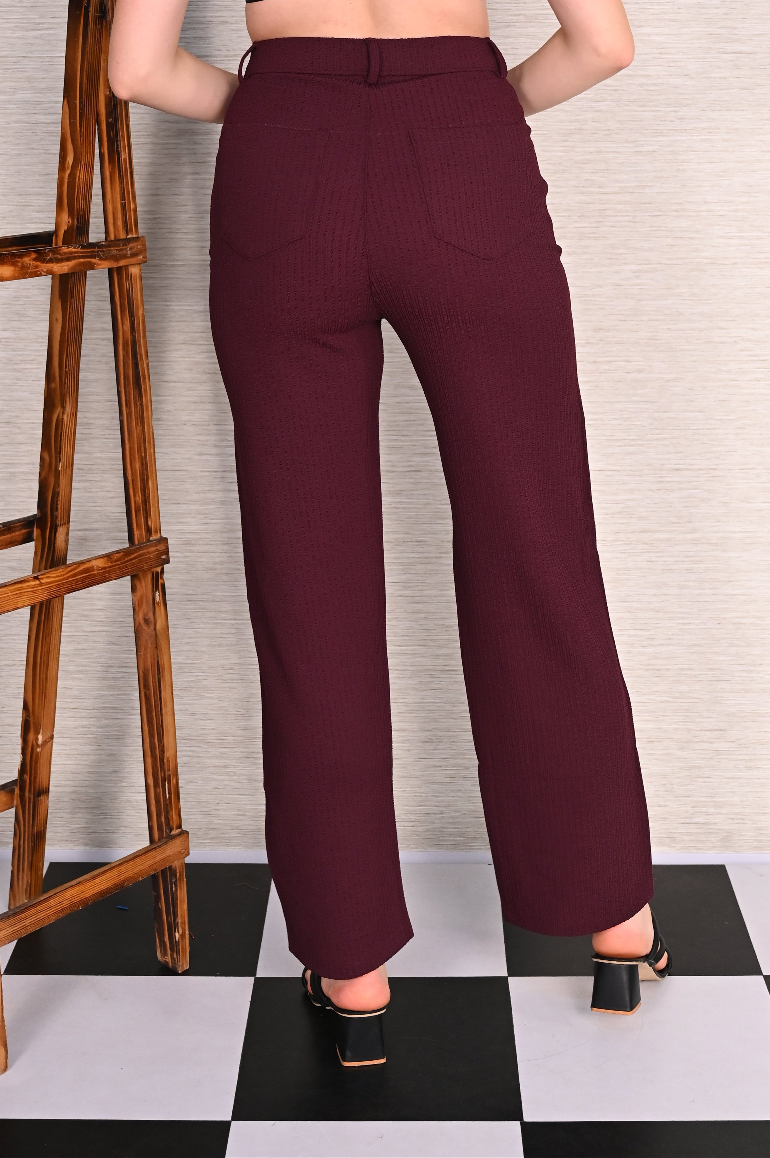 Wine Knitted Wide Leg Trousers