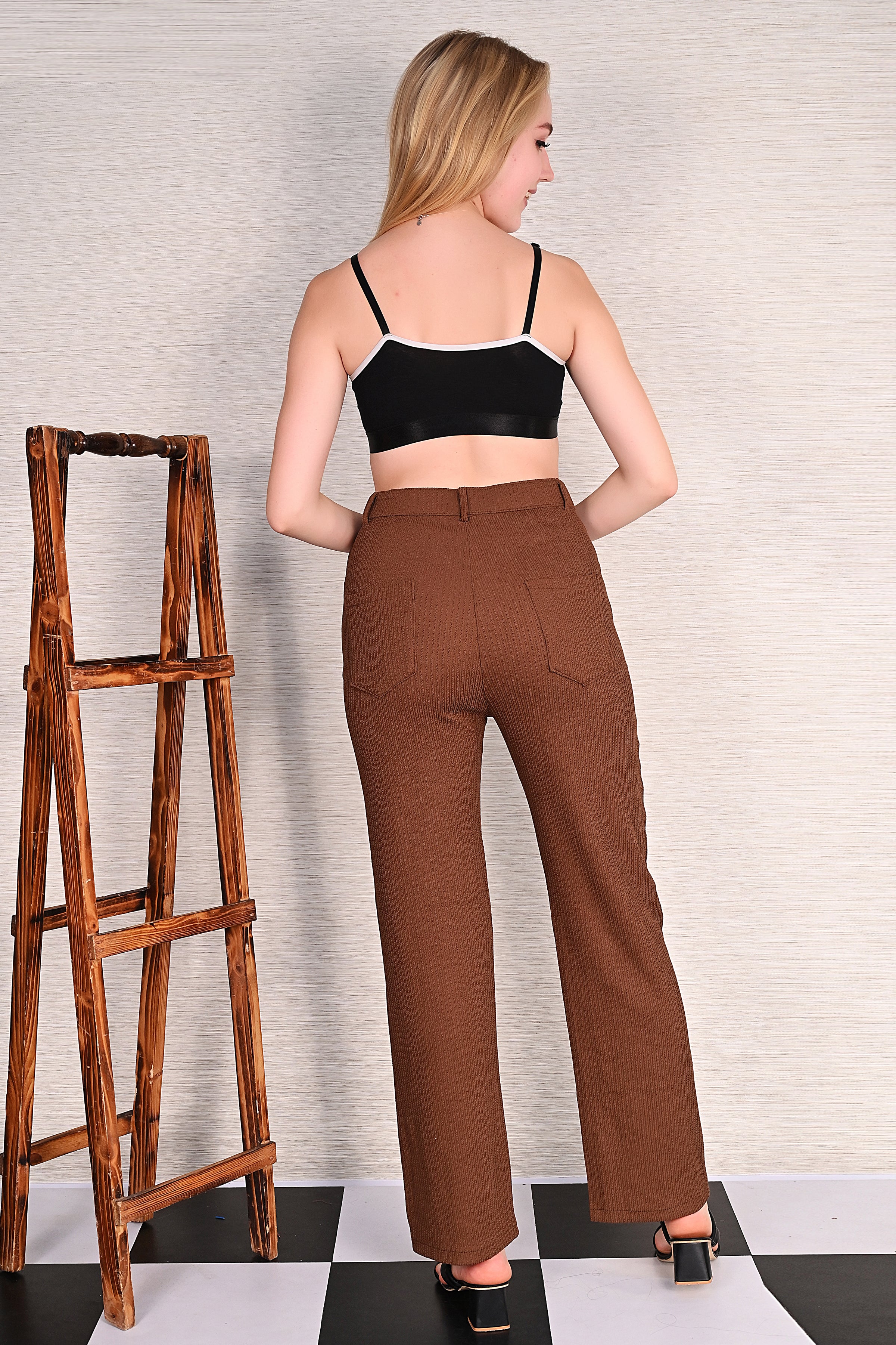 Coffee Knitted Wide Leg  Trousers